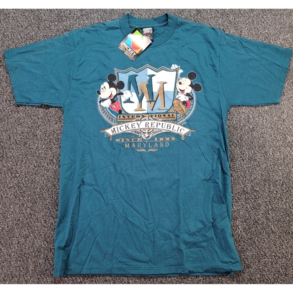 Mickey Unlimited T-Shirt Large Vintage Disney Republic Cotton Green 90s USA